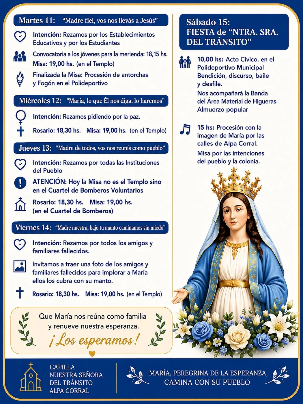 Cronograma de la Novena y Fiesta Patronal 2026 en Alpa Corral